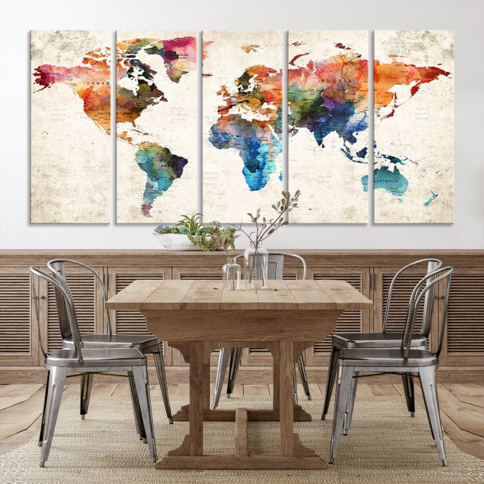 Vivid Colors World Map Wall Art Canvas Print Framed Ready to Hang