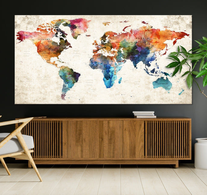 Vivid Colors World Map Wall Art Canvas Print Framed Ready to Hang