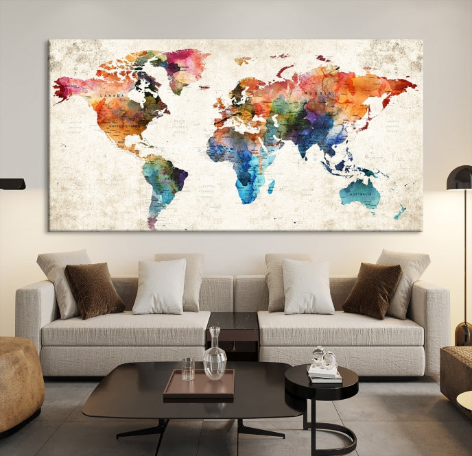 Vivid Colors World Map Wall Art Canvas Print Framed Ready to Hang