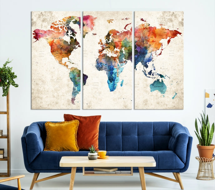 Vivid Colors World Map Wall Art Canvas Print Framed Ready to Hang