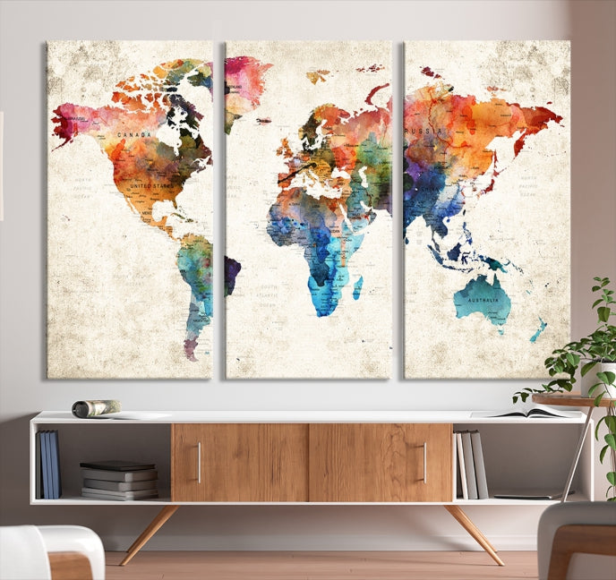 Vivid Colors World Map Wall Art Canvas Print Framed Ready to Hang