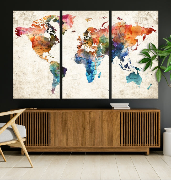 Vivid Colors World Map Wall Art Canvas Print Framed Ready to Hang