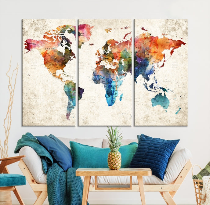 Vivid Colors World Map Wall Art Canvas Print Framed Ready to Hang