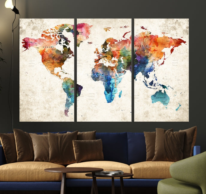 Vivid Colors World Map Wall Art Canvas Print Framed Ready to Hang