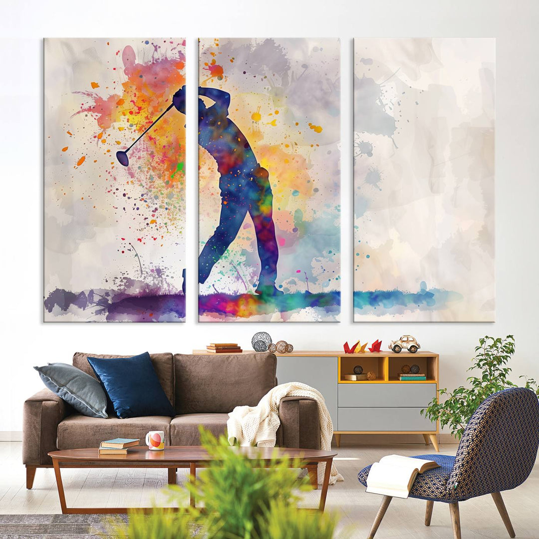 Wall Art Abstract Watercolor Golf Player Canvas Print