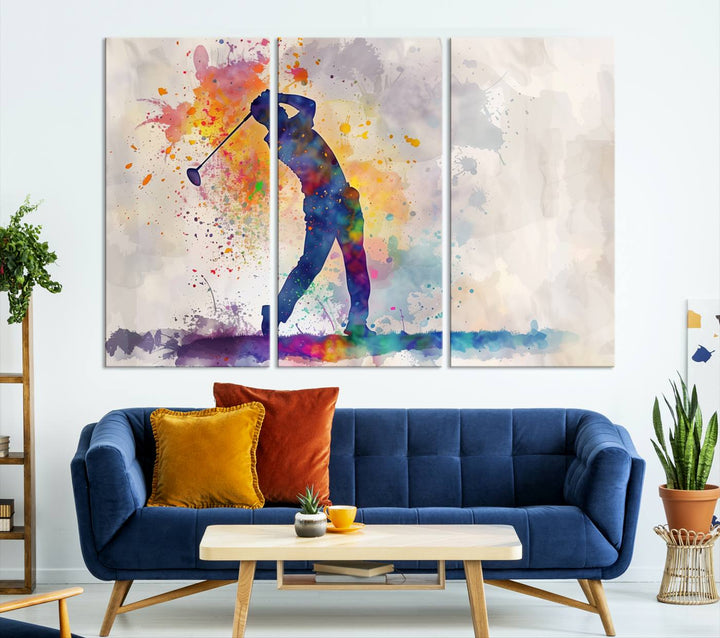 Wall Art Abstract Watercolor Golf Player Canvas Print