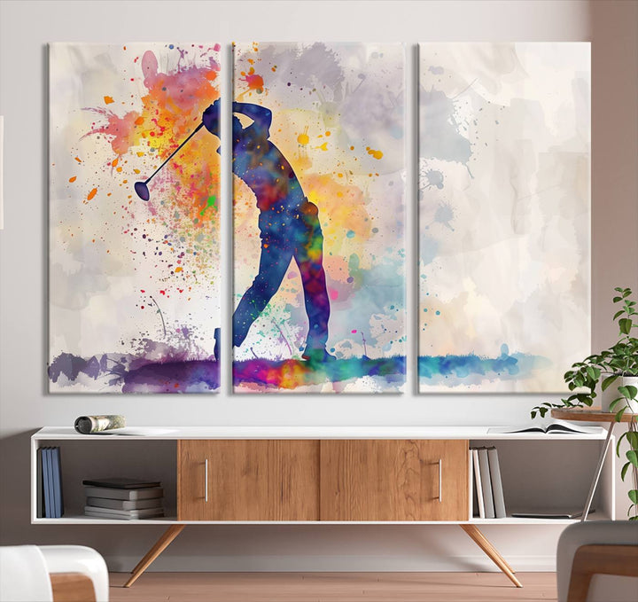 Wall Art Abstract Watercolor Golf Player Canvas Print