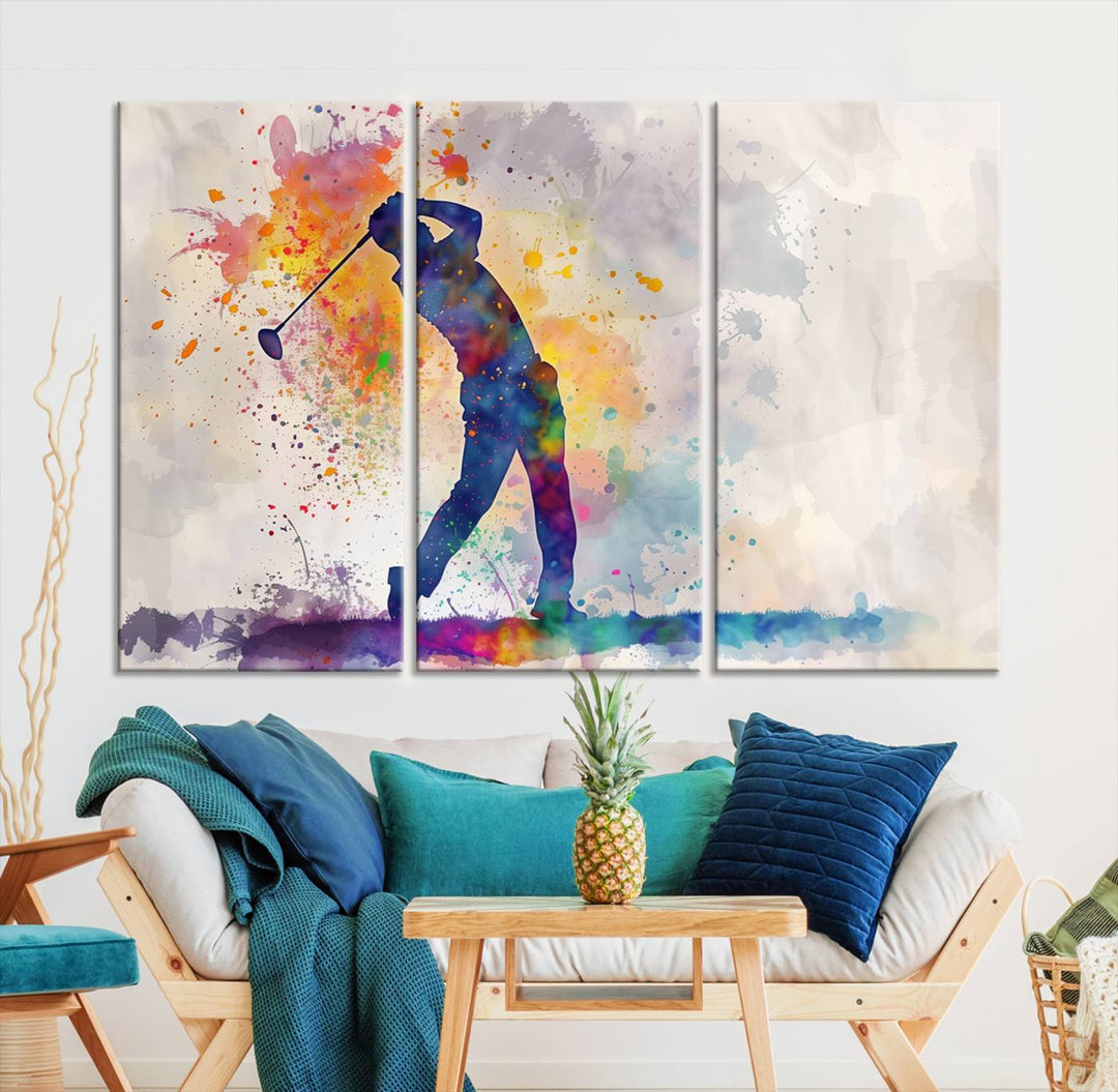 Wall Art Abstract Watercolor Golf Player Canvas Print