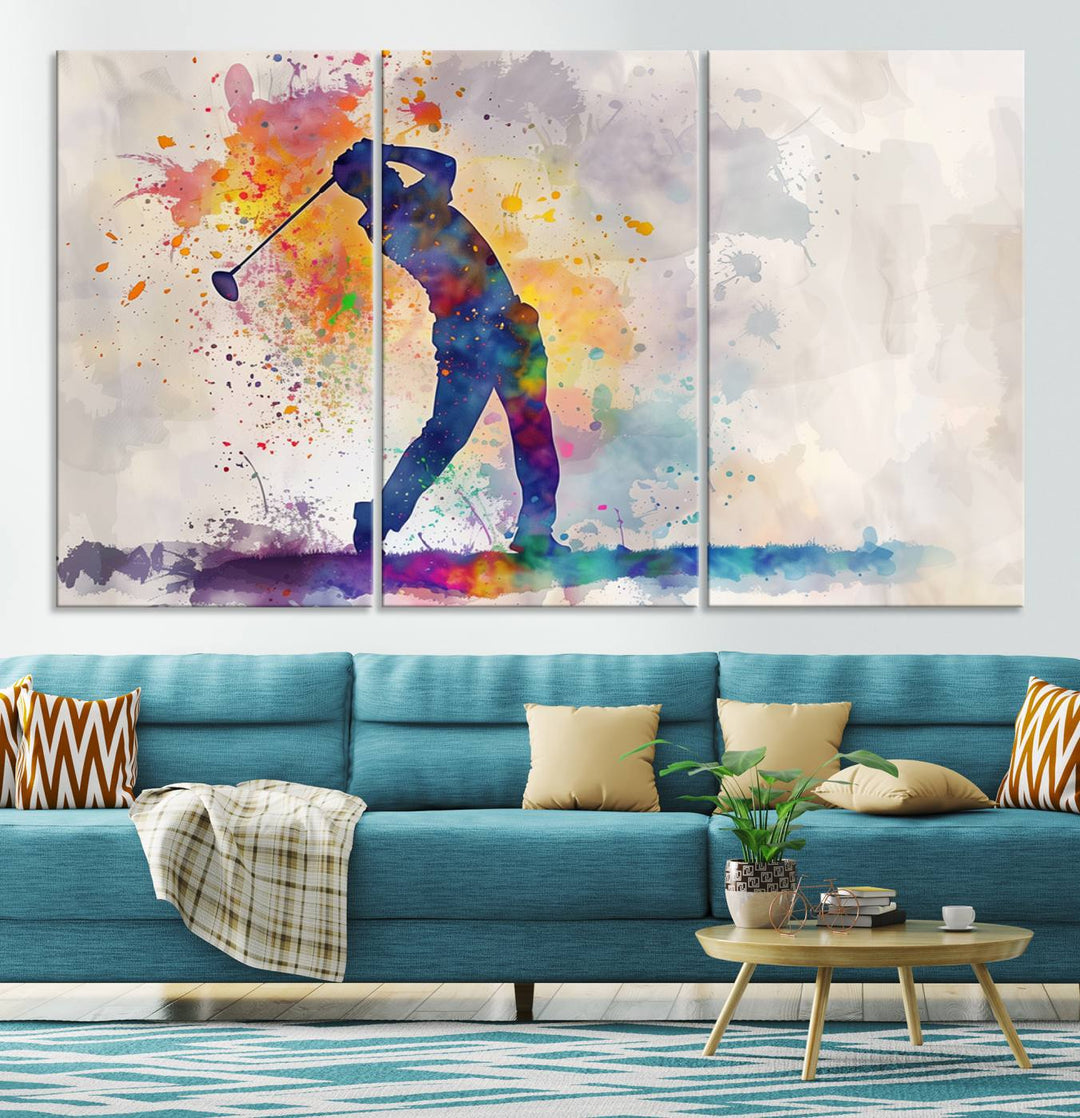 Wall Art Abstract Watercolor Golf Player Canvas Print