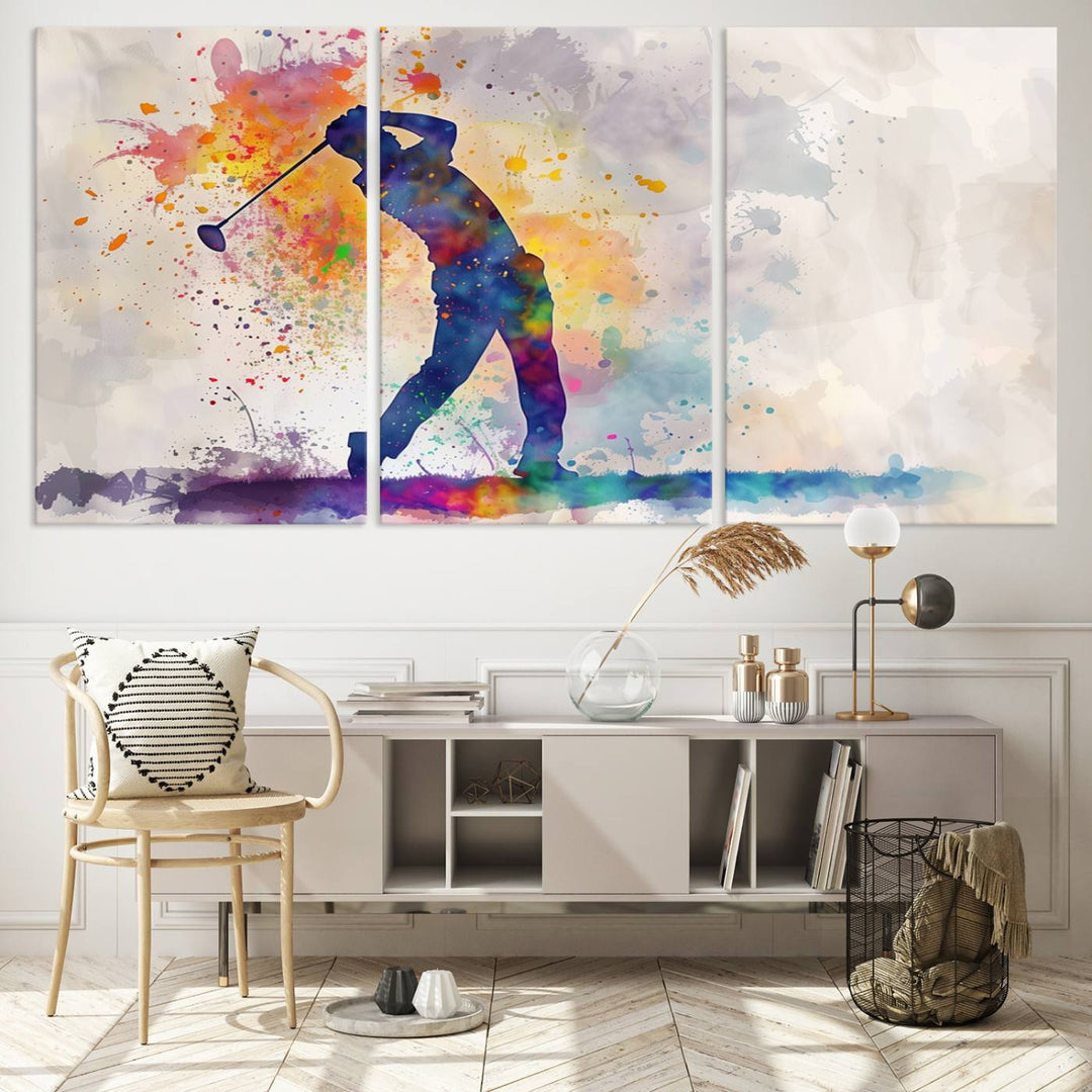 Wall Art Abstract Watercolor Golf Player Canvas Print