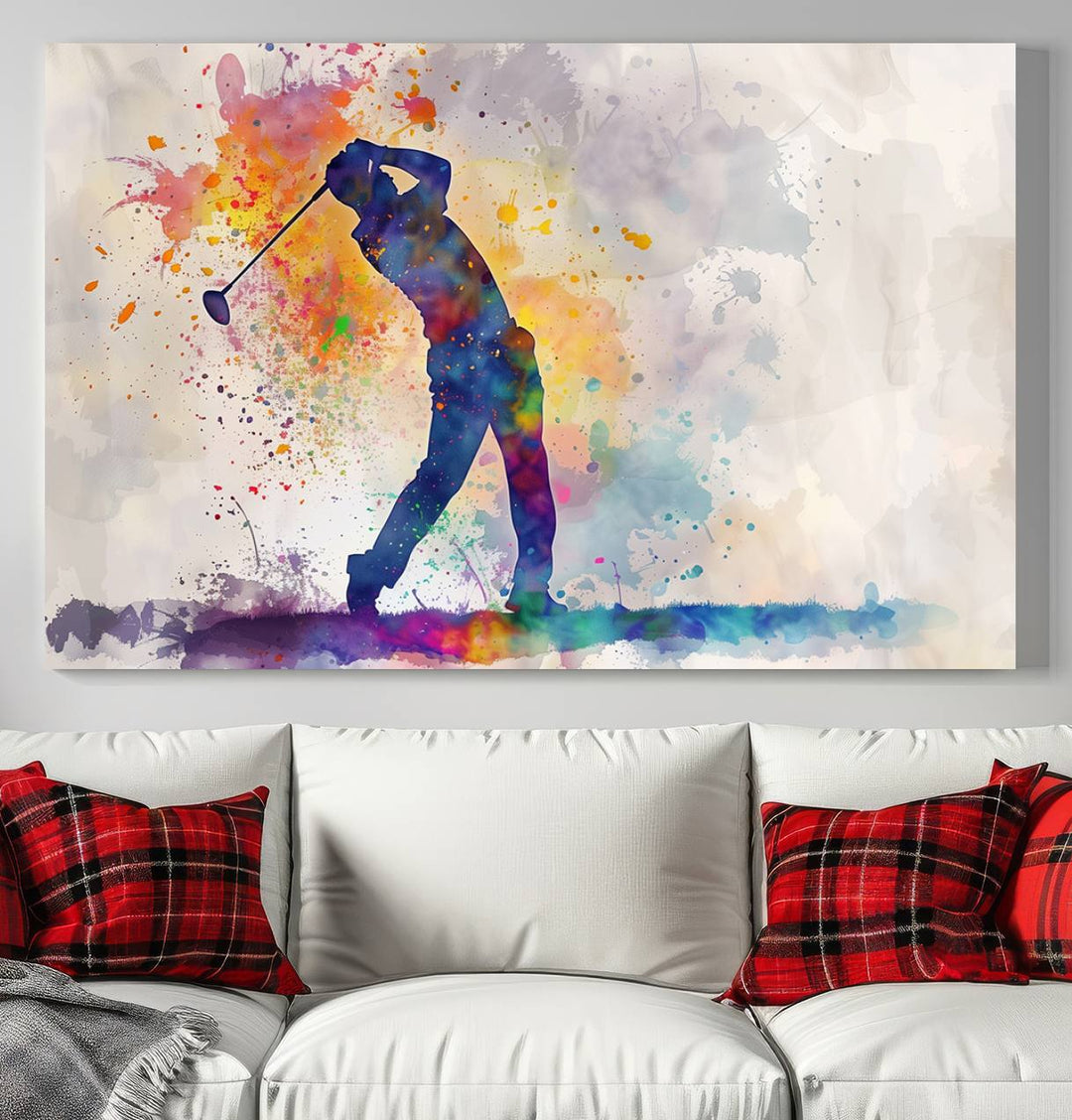 Wall Art Abstract Watercolor Golf Player Canvas Print