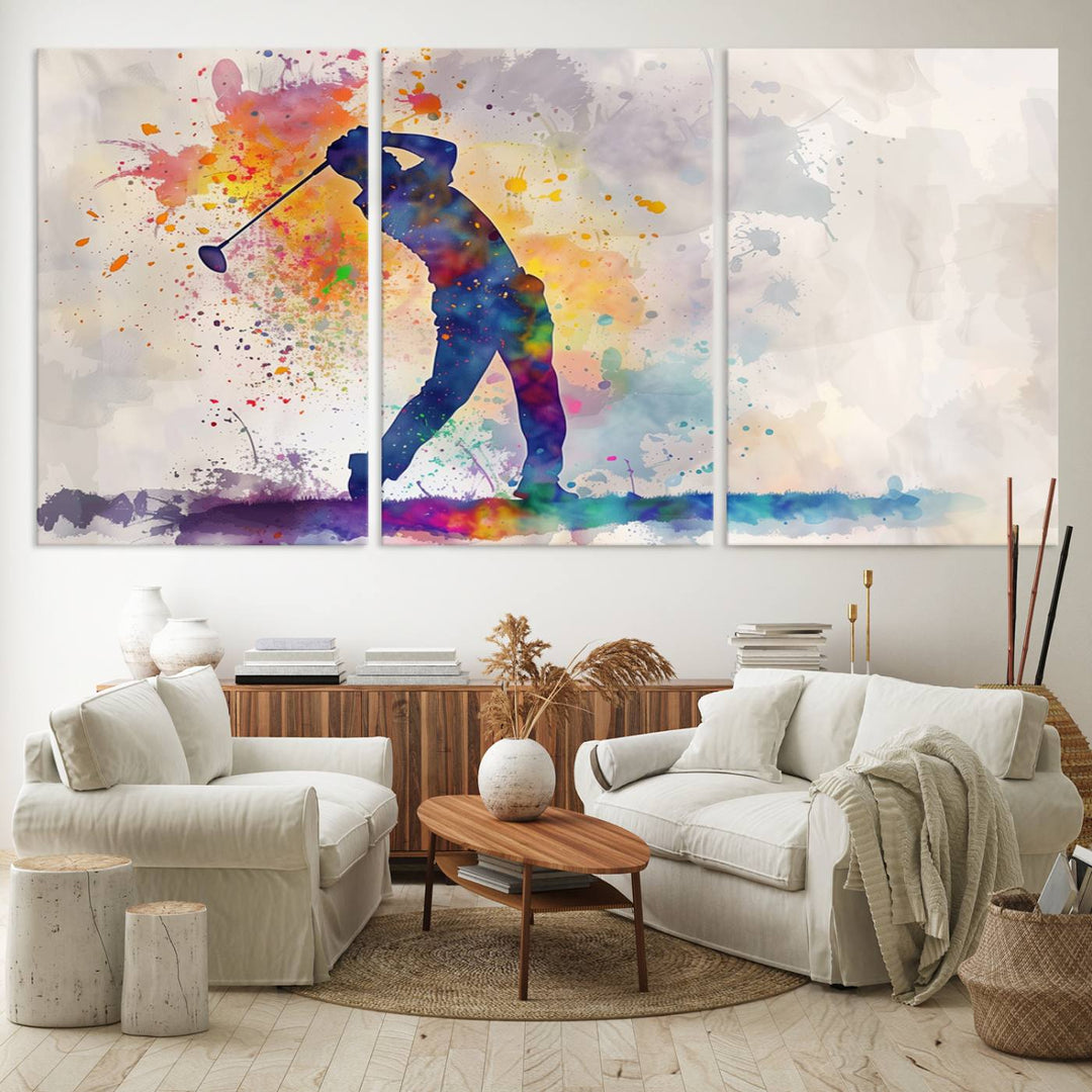 Wall Art Abstract Watercolor Golf Player Canvas Print