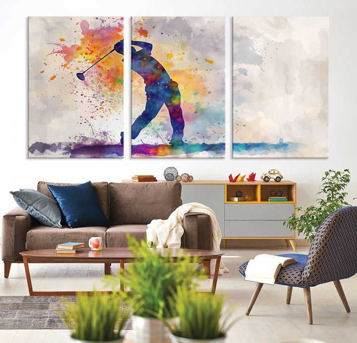 Wall Art Abstract Watercolor Golf Player Canvas Print