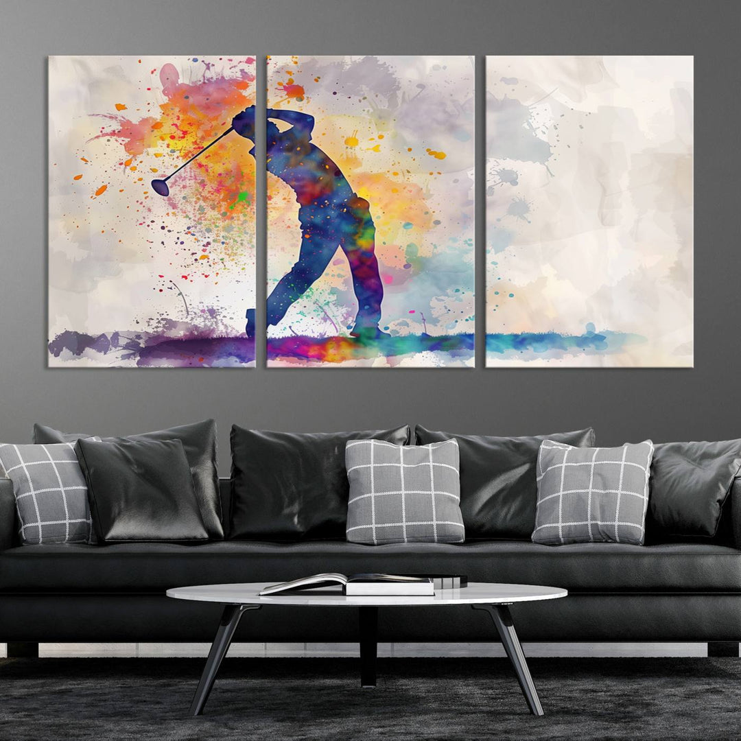 Wall Art Abstract Watercolor Golf Player Canvas Print