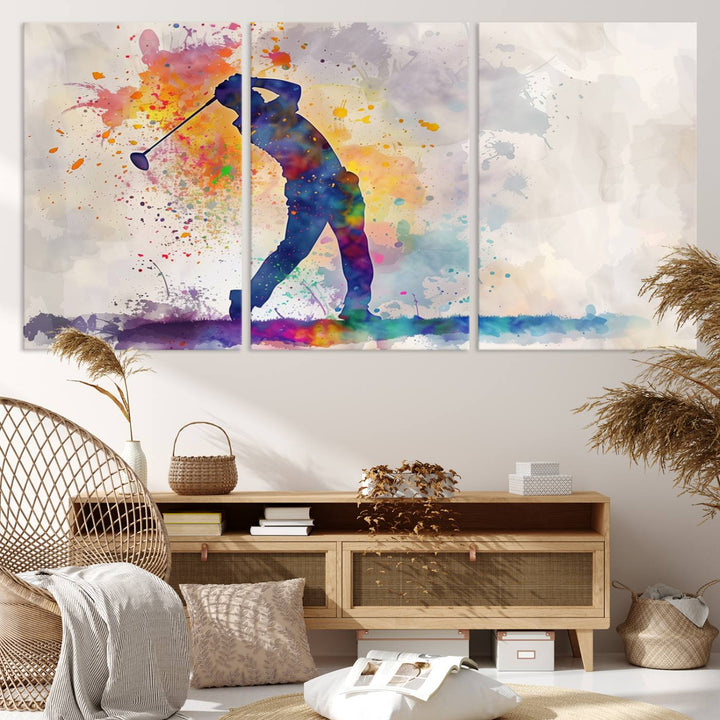 Wall Art Abstract Watercolor Golf Player Canvas Print