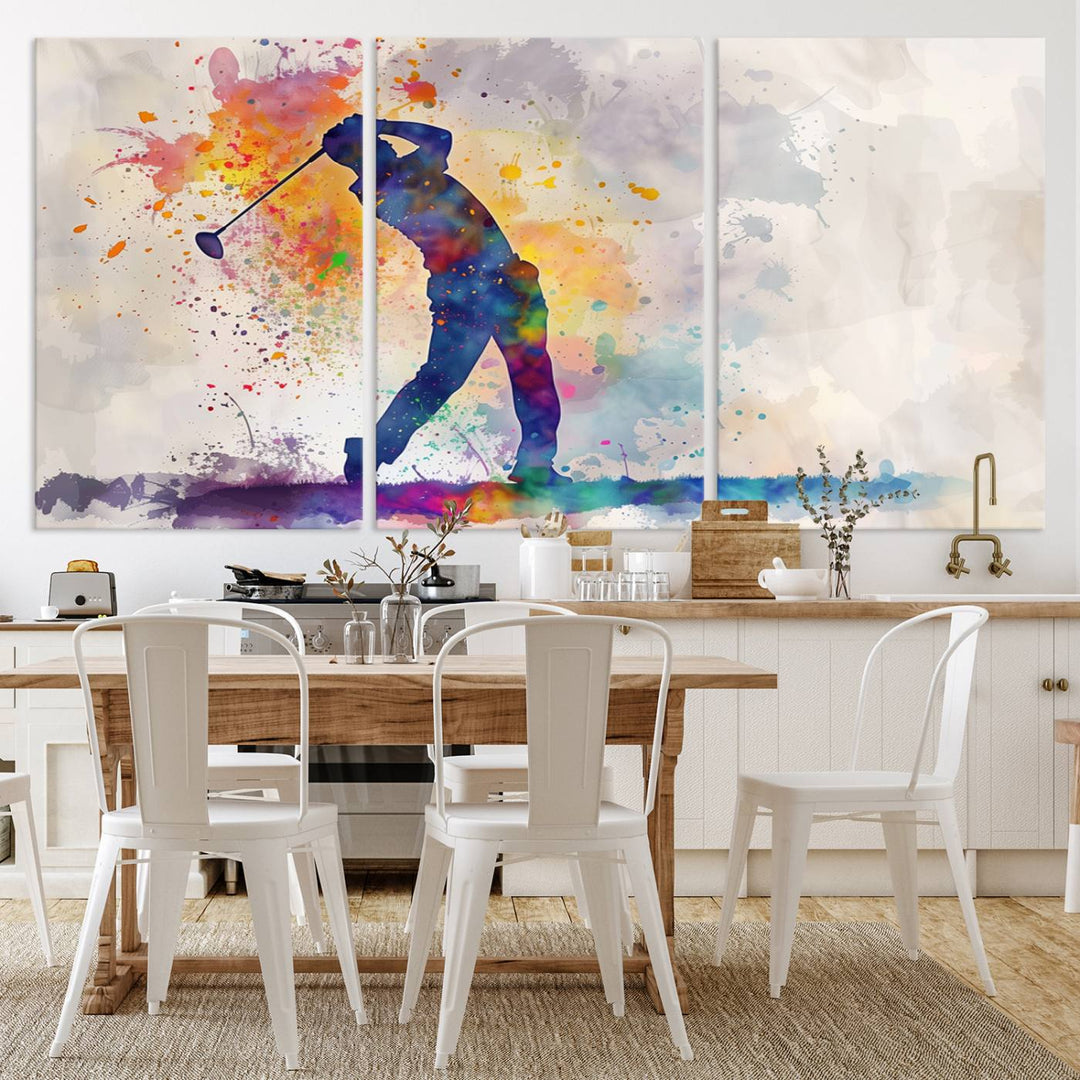 Wall Art Abstract Watercolor Golf Player Canvas Print