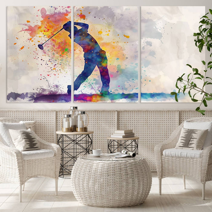 Wall Art Abstract Watercolor Golf Player Canvas Print