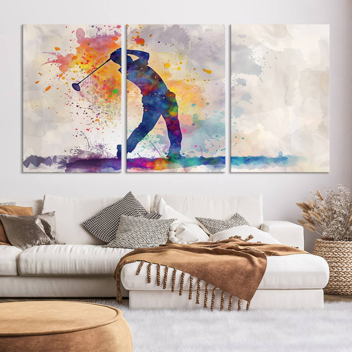 Wall Art Abstract Watercolor Golf Player Canvas Print