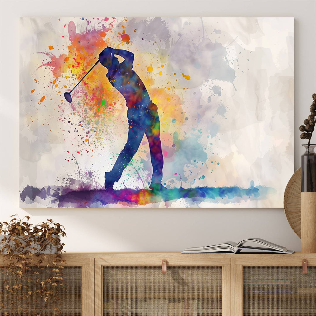 Wall Art Abstract Watercolor Golf Player Canvas Print