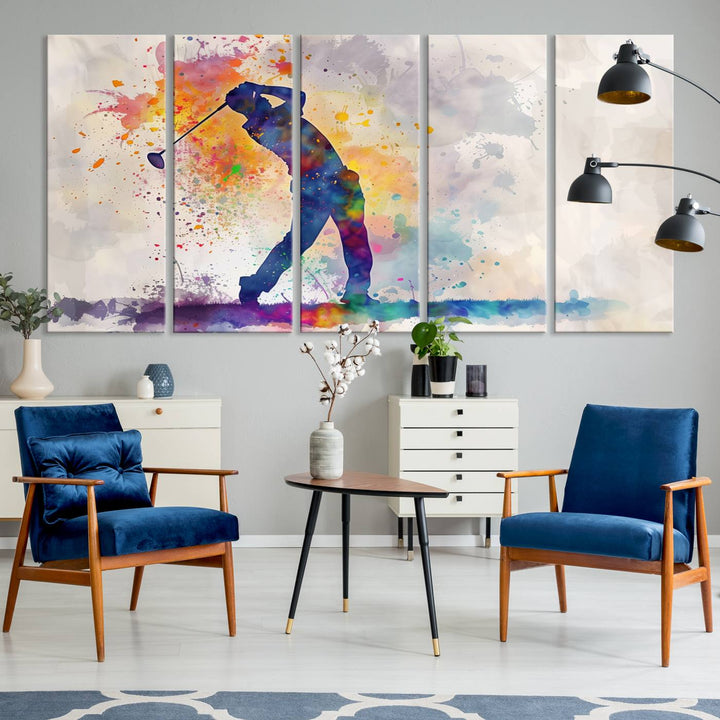 Wall Art Abstract Watercolor Golf Player Canvas Print