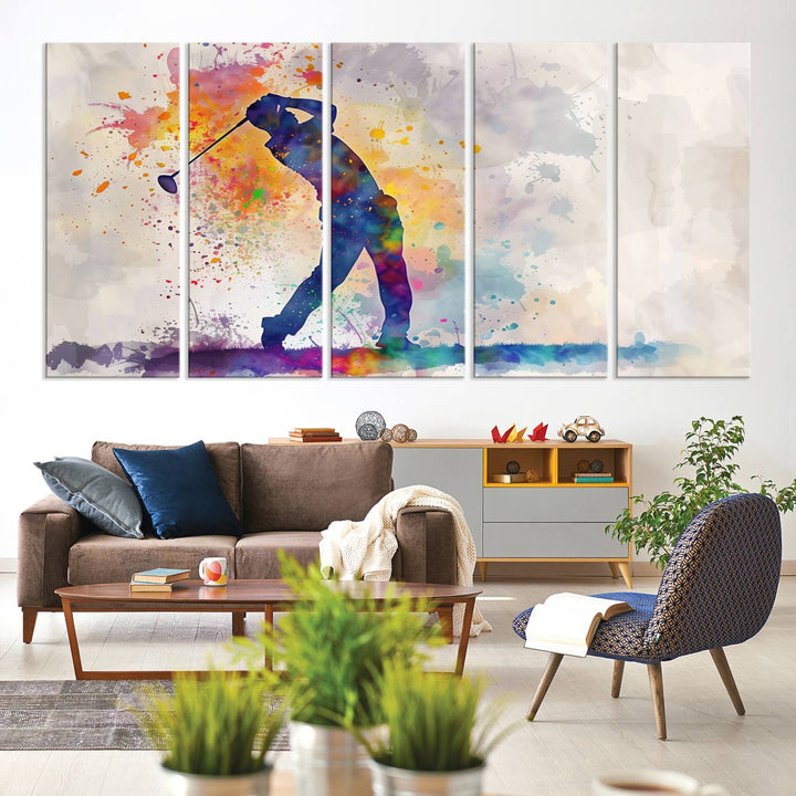 Wall Art Abstract Watercolor Golf Player Canvas Print