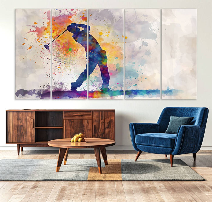 Wall Art Abstract Watercolor Golf Player Canvas Print