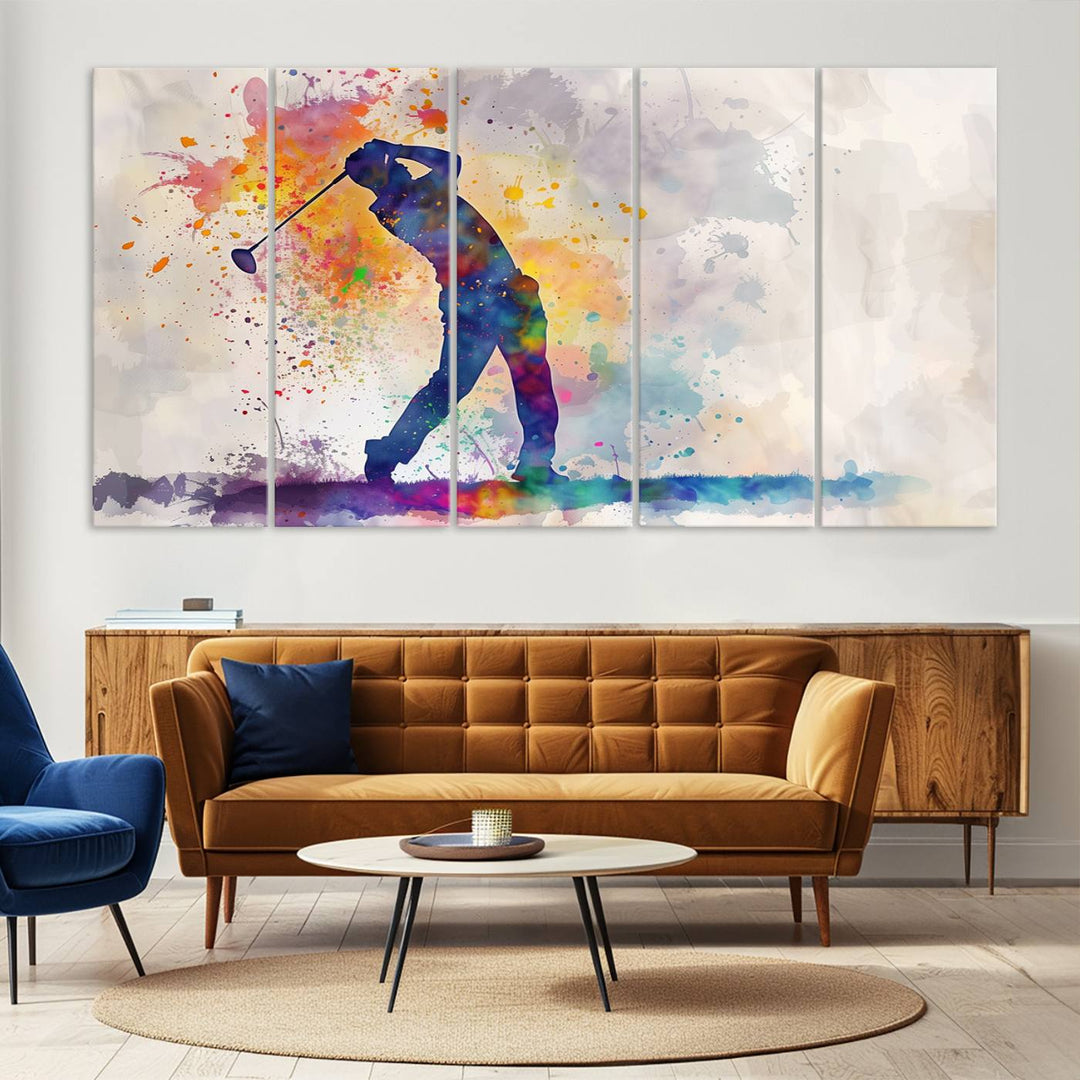 Wall Art Abstract Watercolor Golf Player Canvas Print