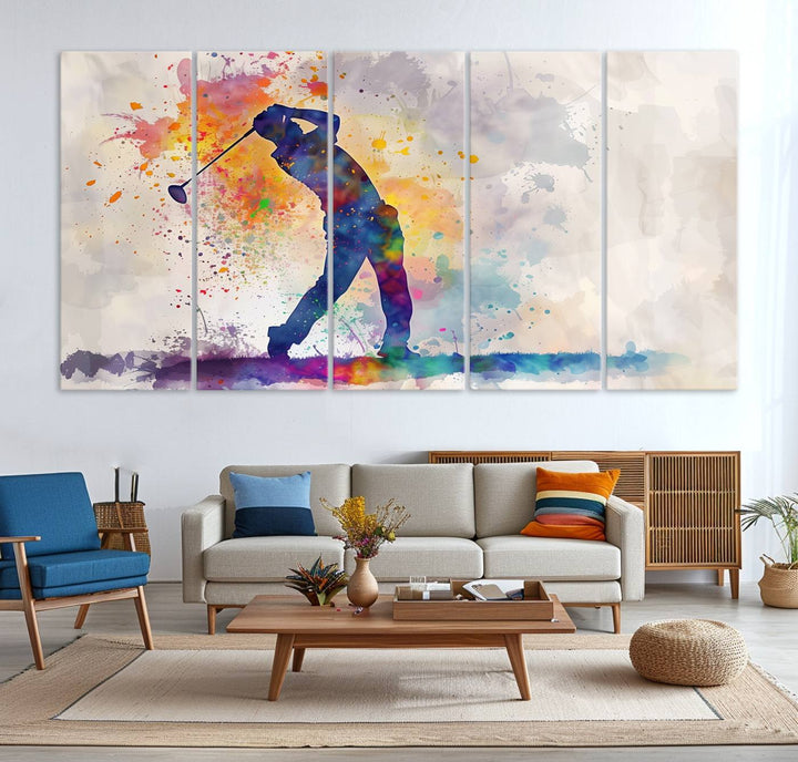 Wall Art Abstract Watercolor Golf Player Canvas Print