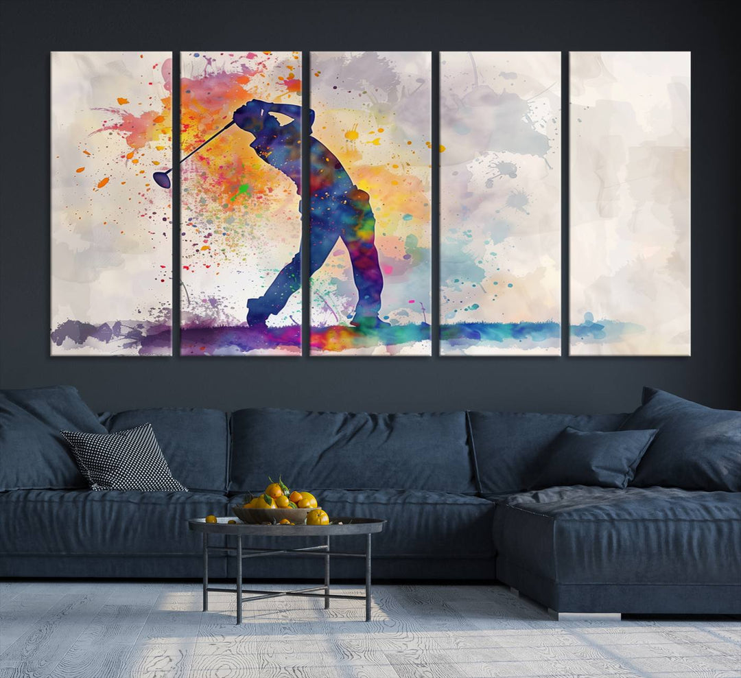 Wall Art Abstract Watercolor Golf Player Canvas Print