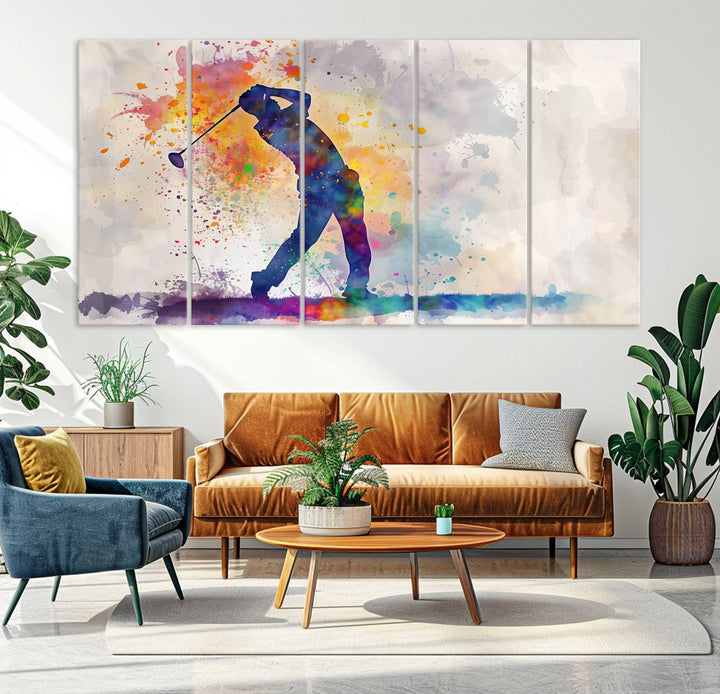 Wall Art Abstract Watercolor Golf Player Canvas Print