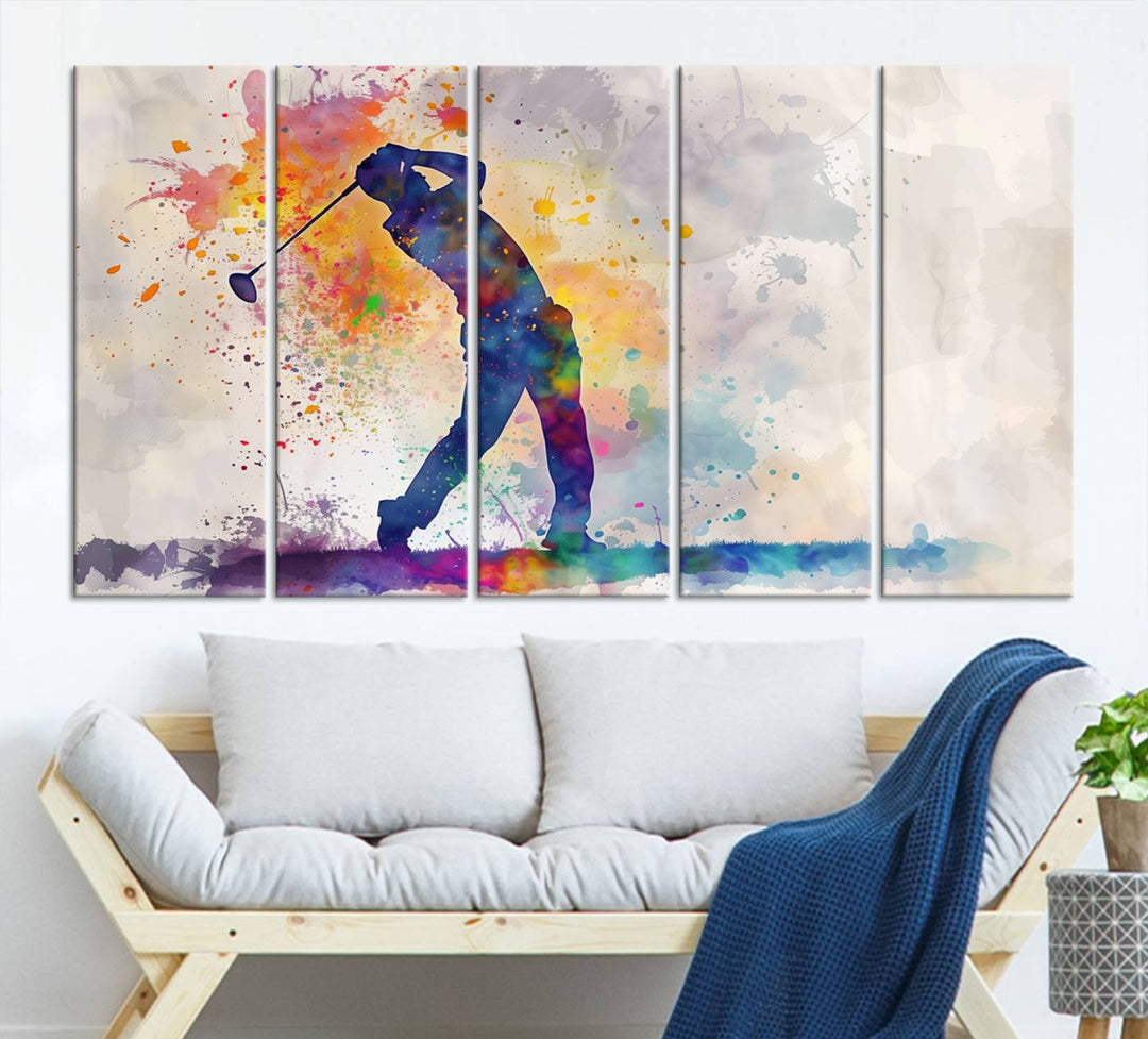 Wall Art Abstract Watercolor Golf Player Canvas Print