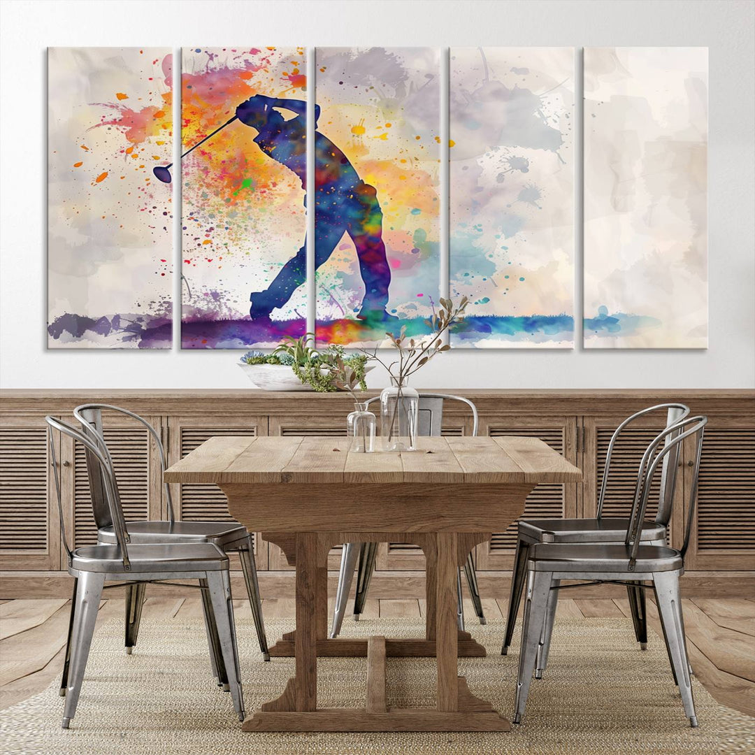 Wall Art Abstract Watercolor Golf Player Canvas Print