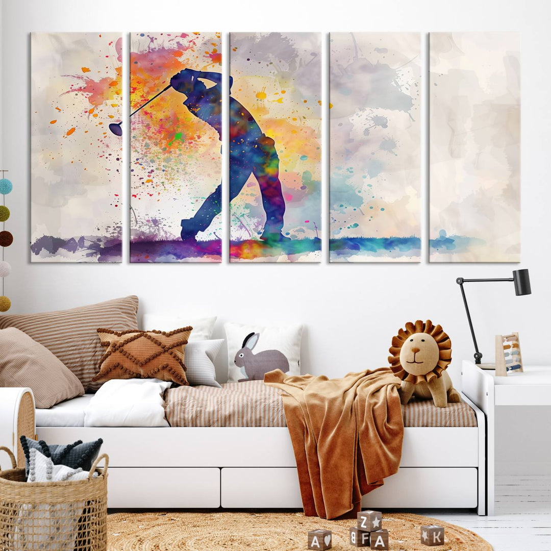 Wall Art Abstract Watercolor Golf Player Canvas Print