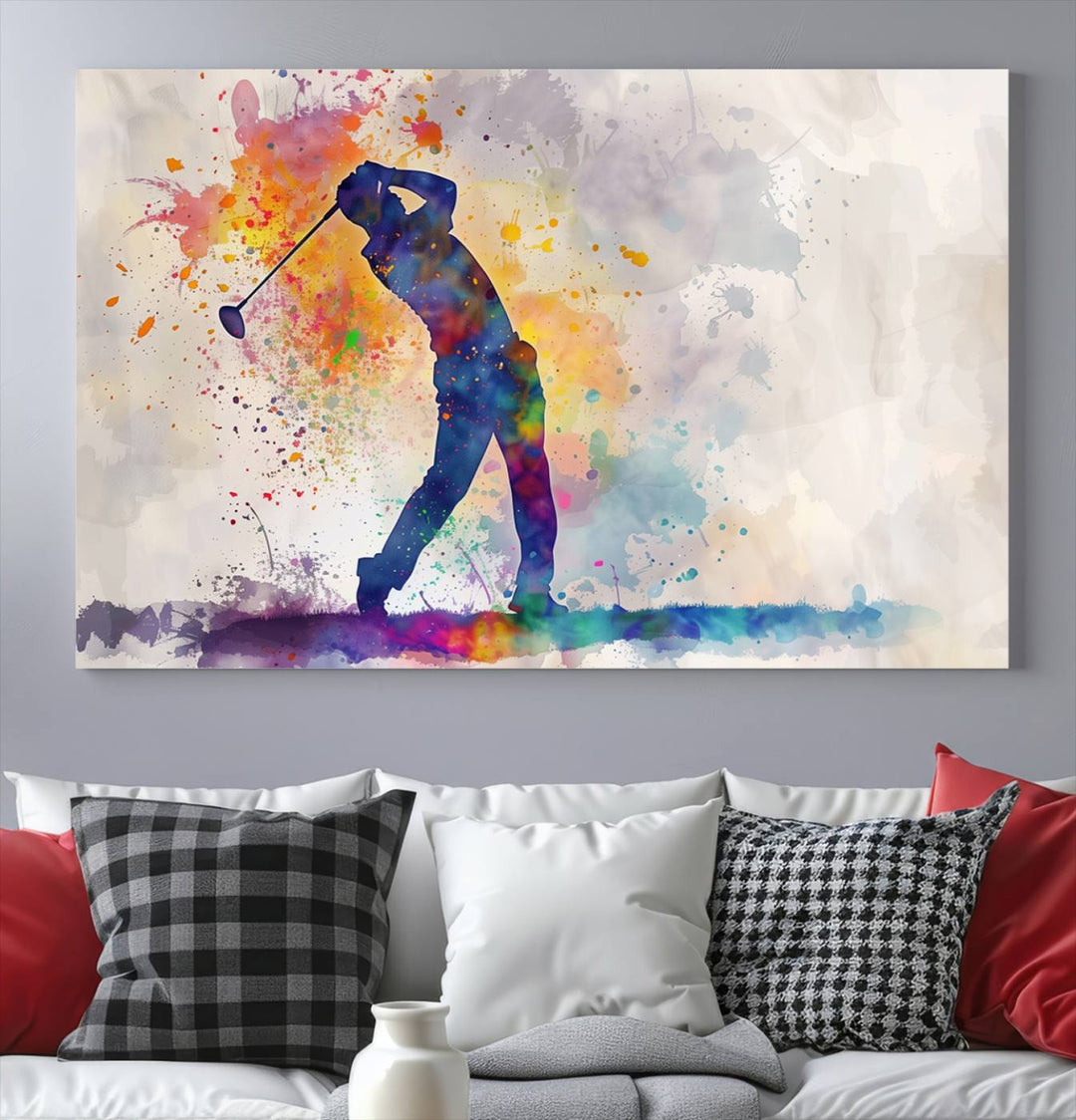 Wall Art Abstract Watercolor Golf Player Canvas Print