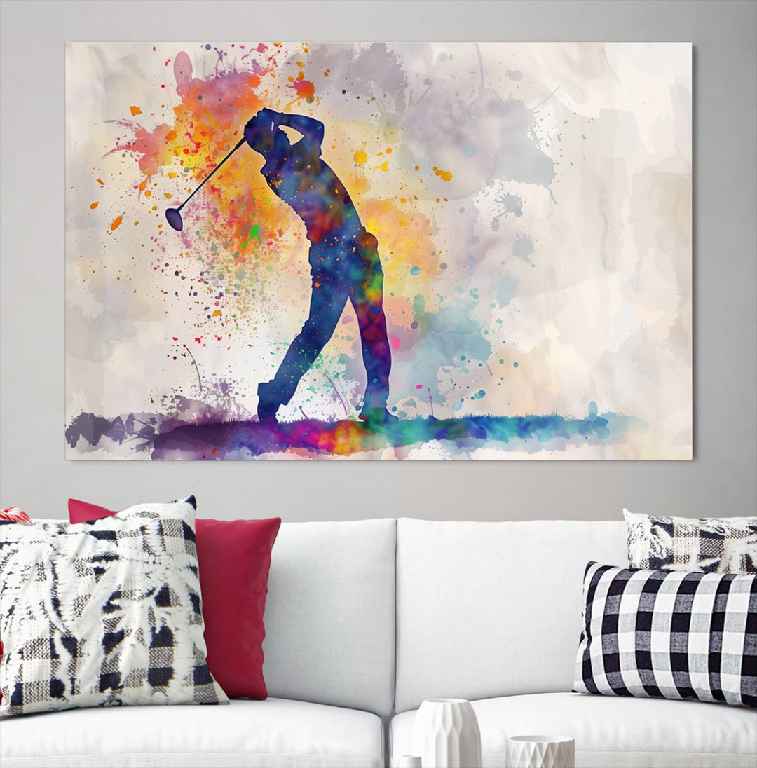 Wall Art Abstract Watercolor Golf Player Canvas Print