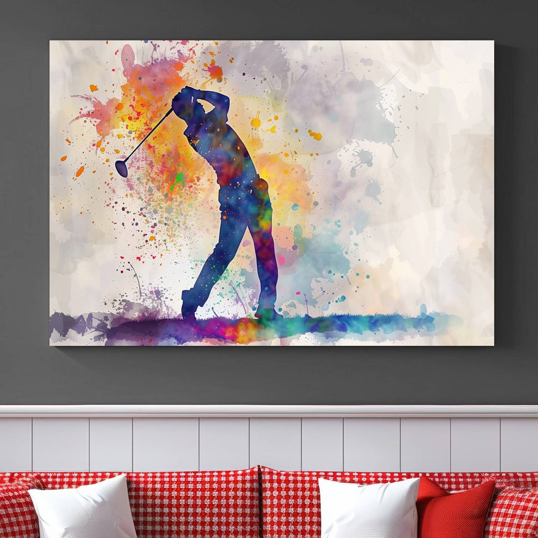 Wall Art Abstract Watercolor Golf Player Canvas Print