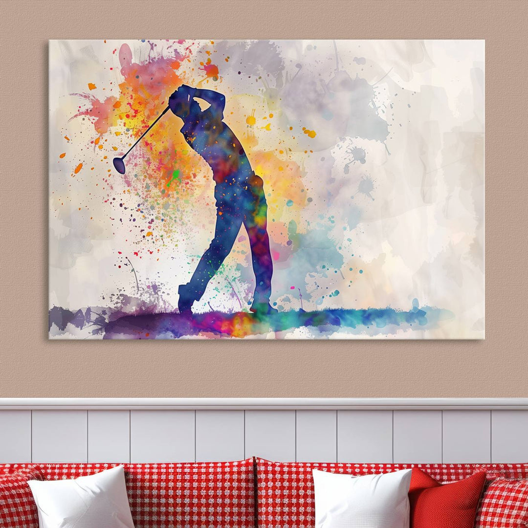 Wall Art Abstract Watercolor Golf Player Canvas Print