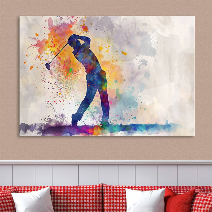 Wall Art Abstract Watercolor Golf Player Canvas Print