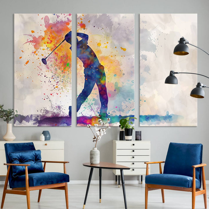 Wall Art Abstract Watercolor Golf Player Canvas Print