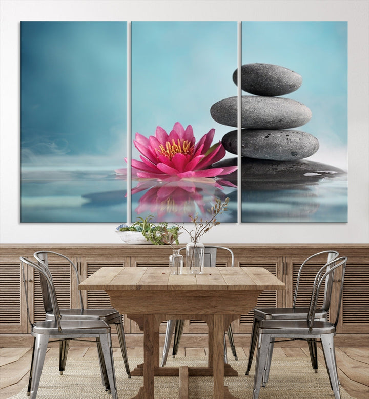 Water Lily and Zen Stone in a Serenity Pool Giclee Canvas Extra Large Wall Art Print