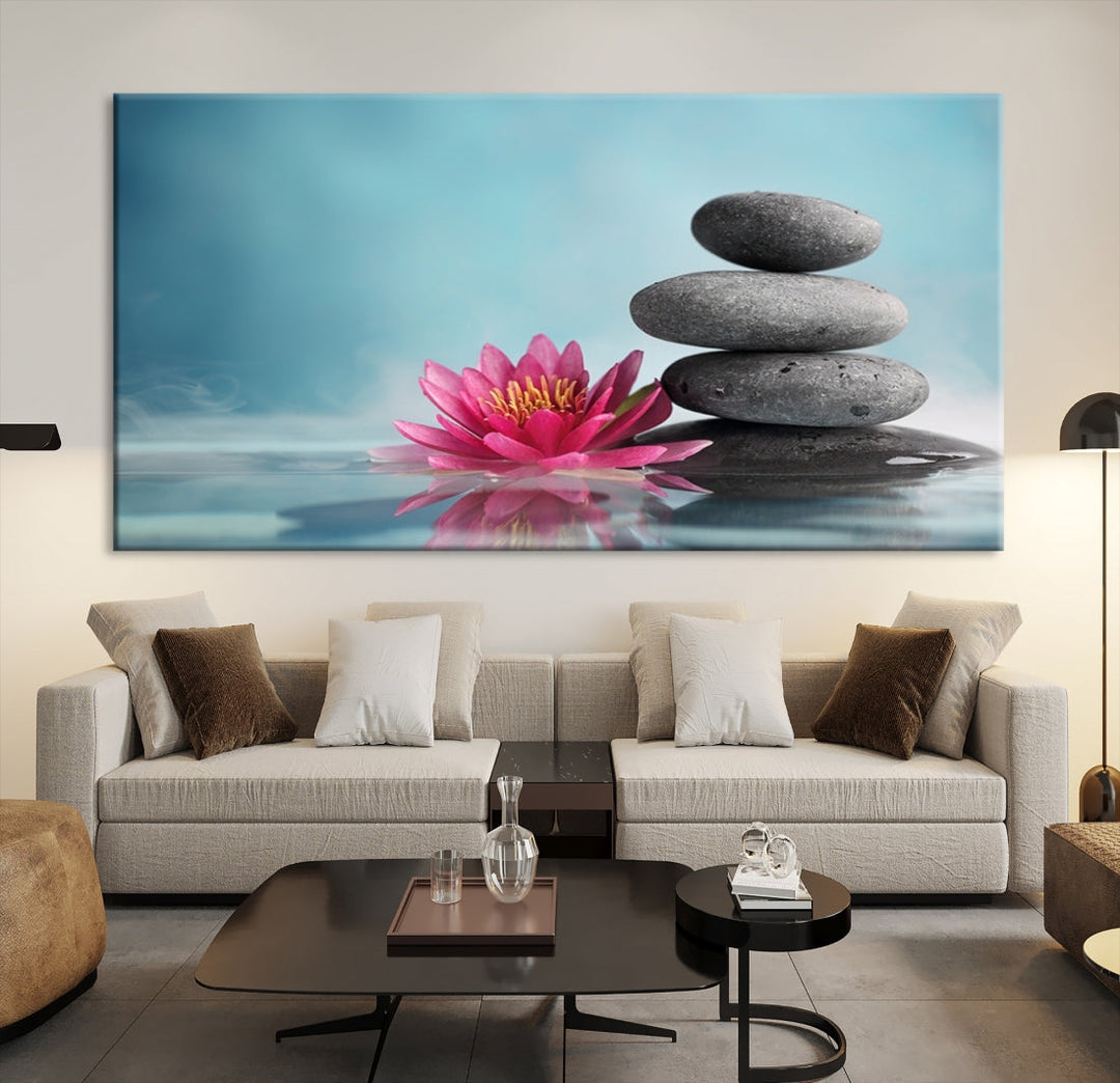 Water Lily and Zen Stone in a Serenity Pool Giclee Canvas Extra Large Wall Art Print