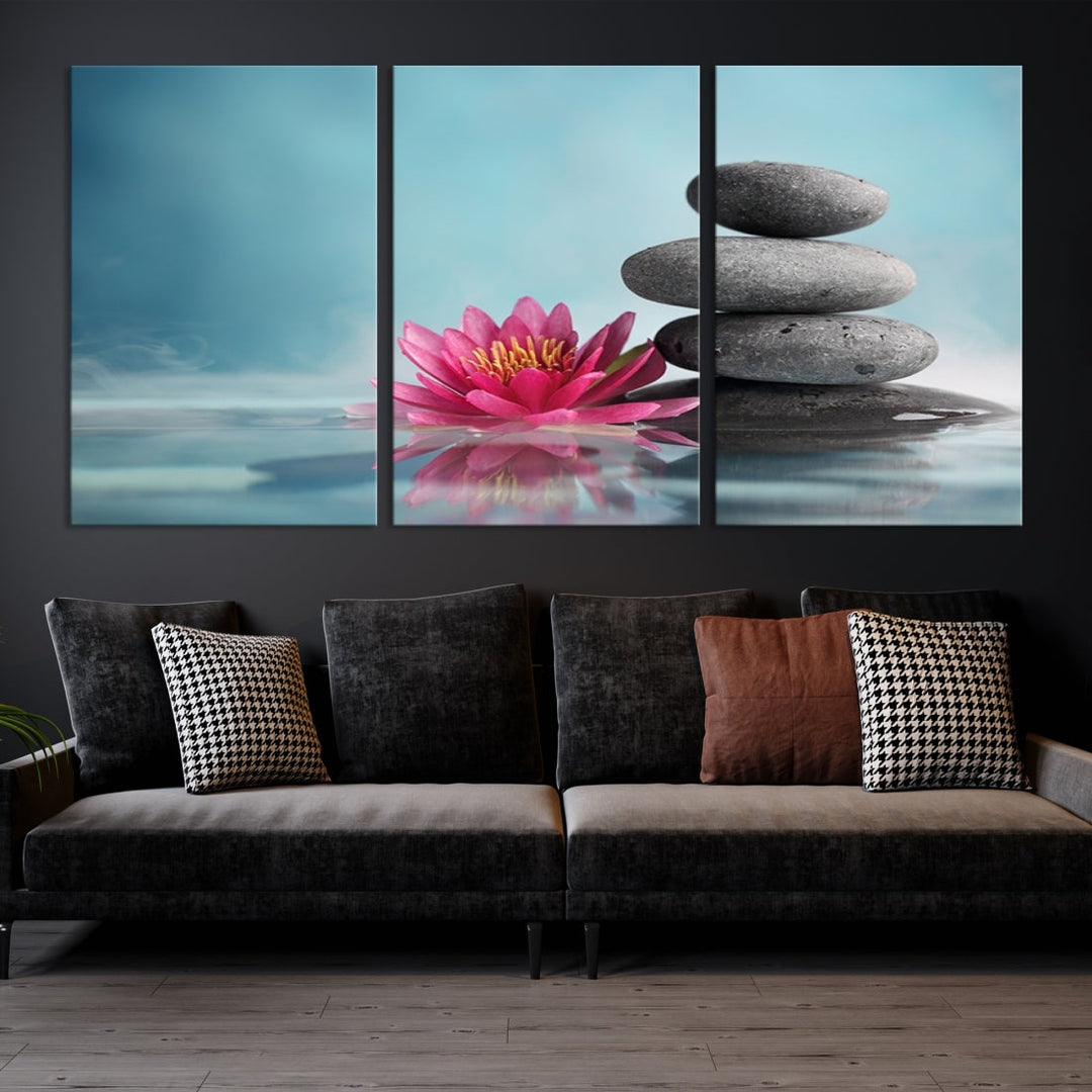 Water Lily and Zen Stone in a Serenity Pool Giclee Canvas Extra Large Wall Art Print