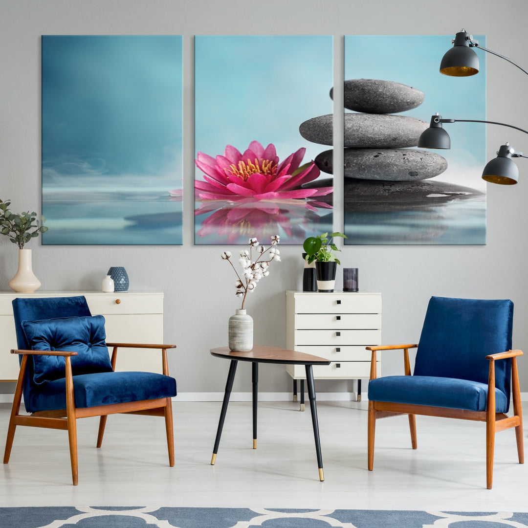 Water Lily and Zen Stone in a Serenity Pool Giclee Canvas Extra Large Wall Art Print