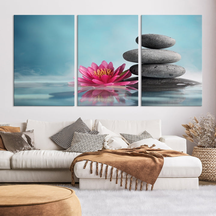 Water Lily and Zen Stone in a Serenity Pool Giclee Canvas Extra Large Wall Art Print