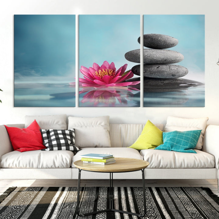 Water Lily and Zen Stone in a Serenity Pool Giclee Canvas Extra Large Wall Art Print