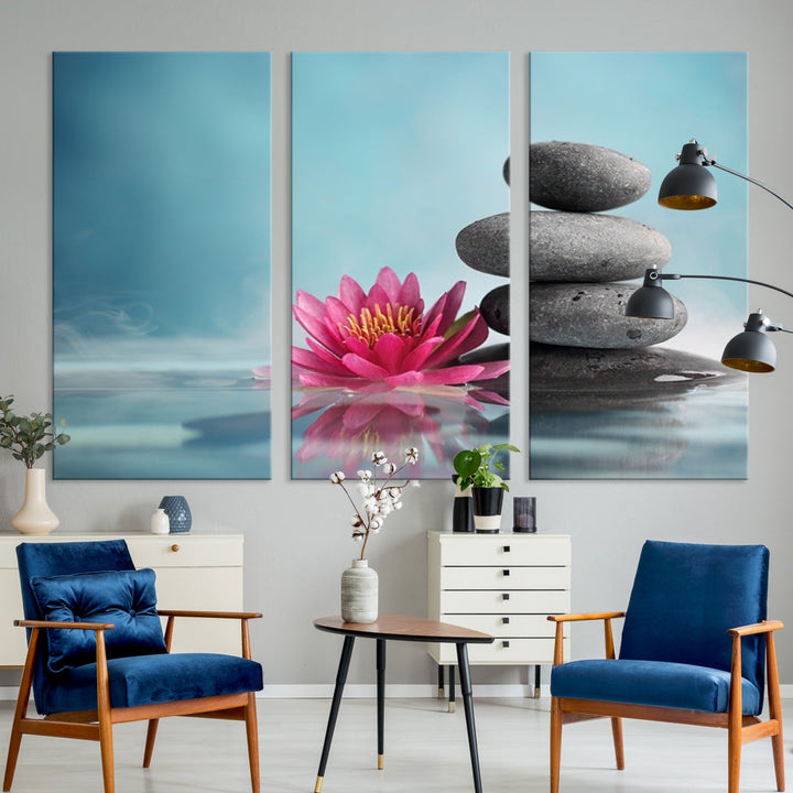 Water Lily and Zen Stone in a Serenity Pool Giclee Canvas Extra Large Wall Art Print