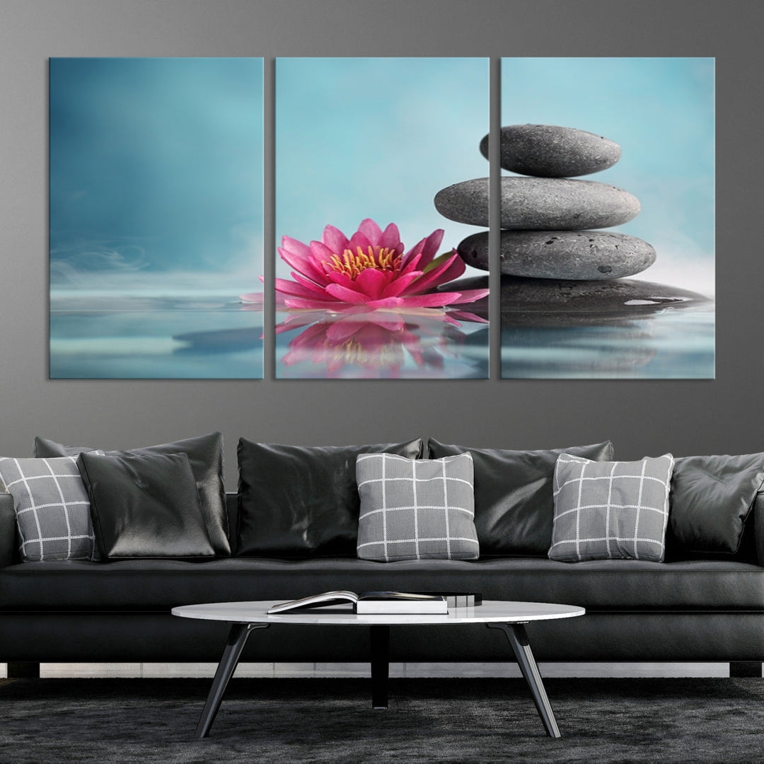 Water Lily and Zen Stone in a Serenity Pool Giclee Canvas Extra Large Wall Art Print