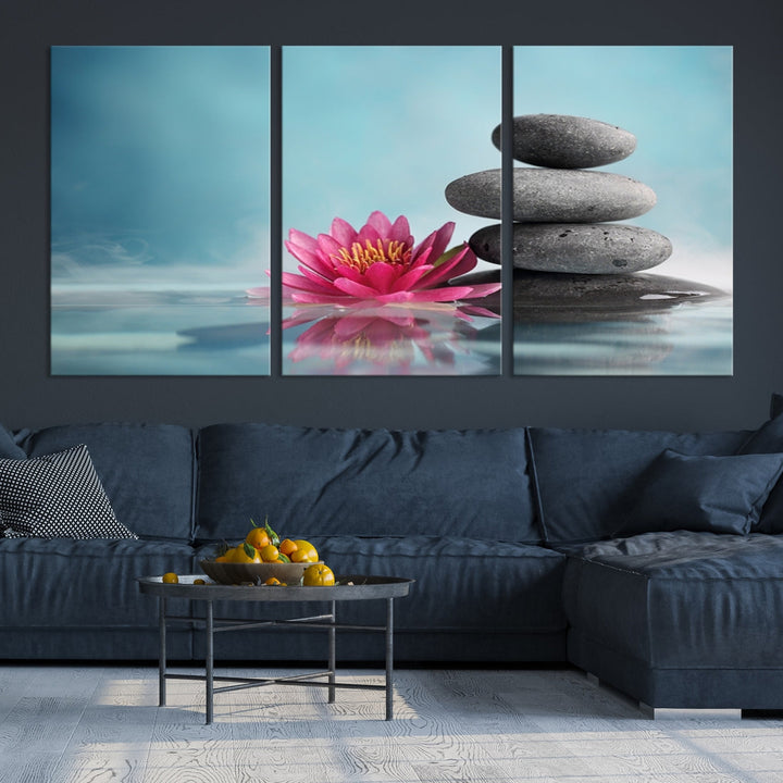 Water Lily and Zen Stone in a Serenity Pool Giclee Canvas Extra Large Wall Art Print