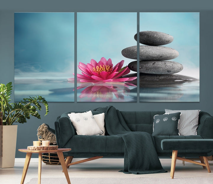 Water Lily and Zen Stone in a Serenity Pool Giclee Canvas Extra Large Wall Art Print