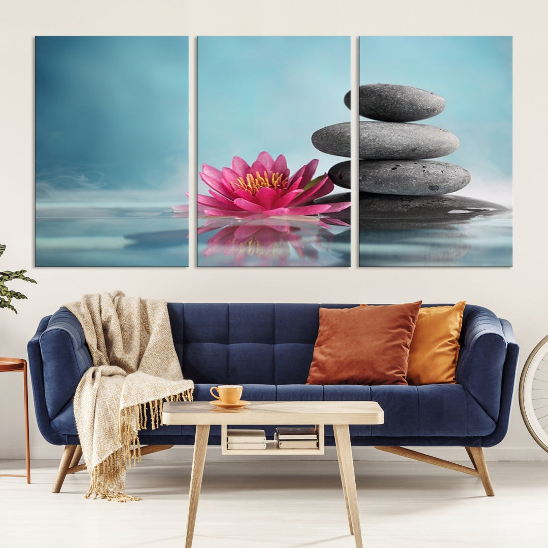 Water Lily and Zen Stone in a Serenity Pool Giclee Canvas Extra Large Wall Art Print